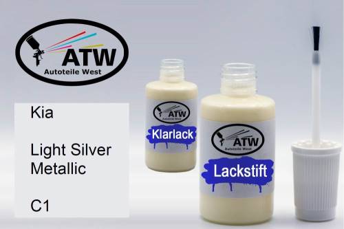 Kia, Light Silver Metallic, C1: 20ml Lackstift + 20ml Klarlack - Set, von ATW Autoteile West.